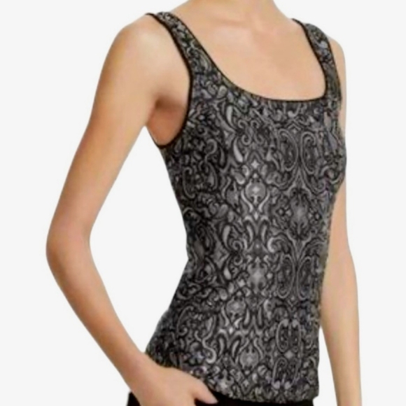 White House Black Market Black and Silver Gray Jacquard Corset Tank Top Size M - Picture 7 of 7
